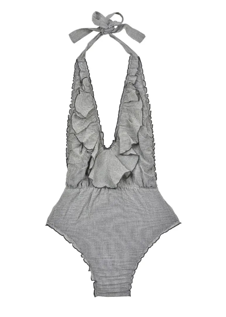 BAÑADOR VOLANTES MILRAYAS GRIS