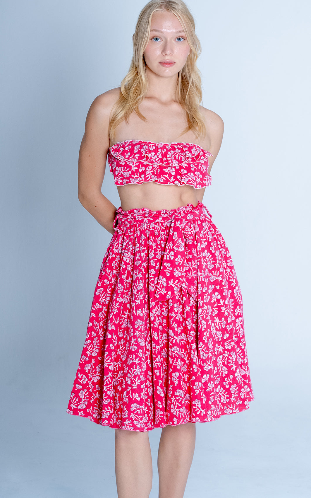 RED BANDANA FLARED SKIRT