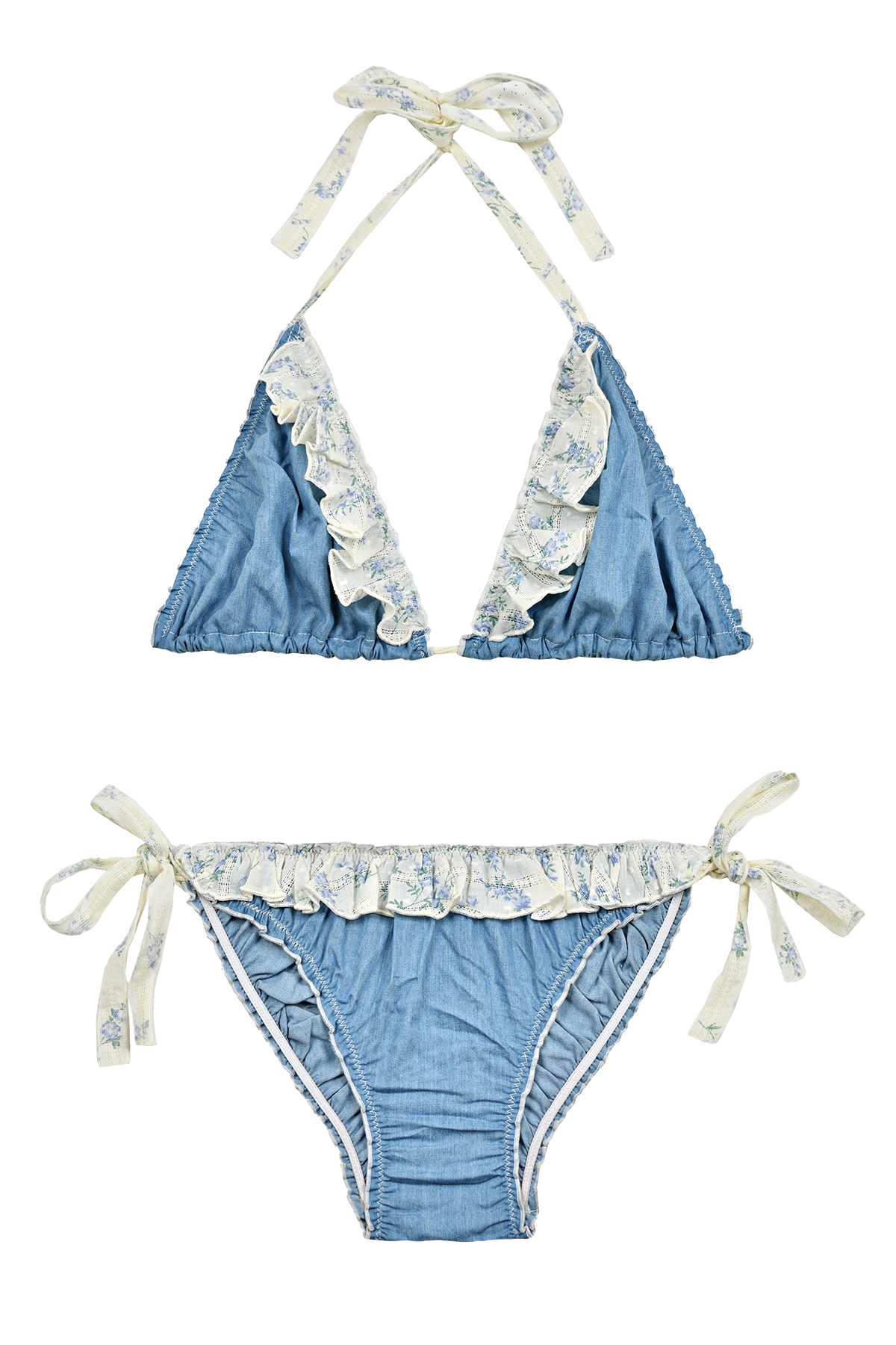 Flower Denim Triangle Bikini