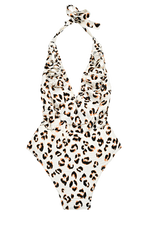 Bañador Volante Animal Print Ivory