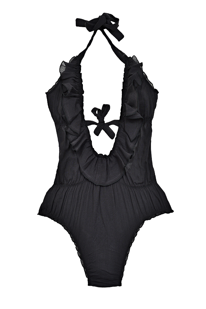 Plunging Neckline Swimsuit Black Bambula