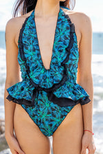 PALM BLUE RUFFLED SWIMSUIT 